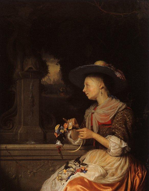 Godfried Schalcken Young Woman Weaving a Garland Germany oil painting art